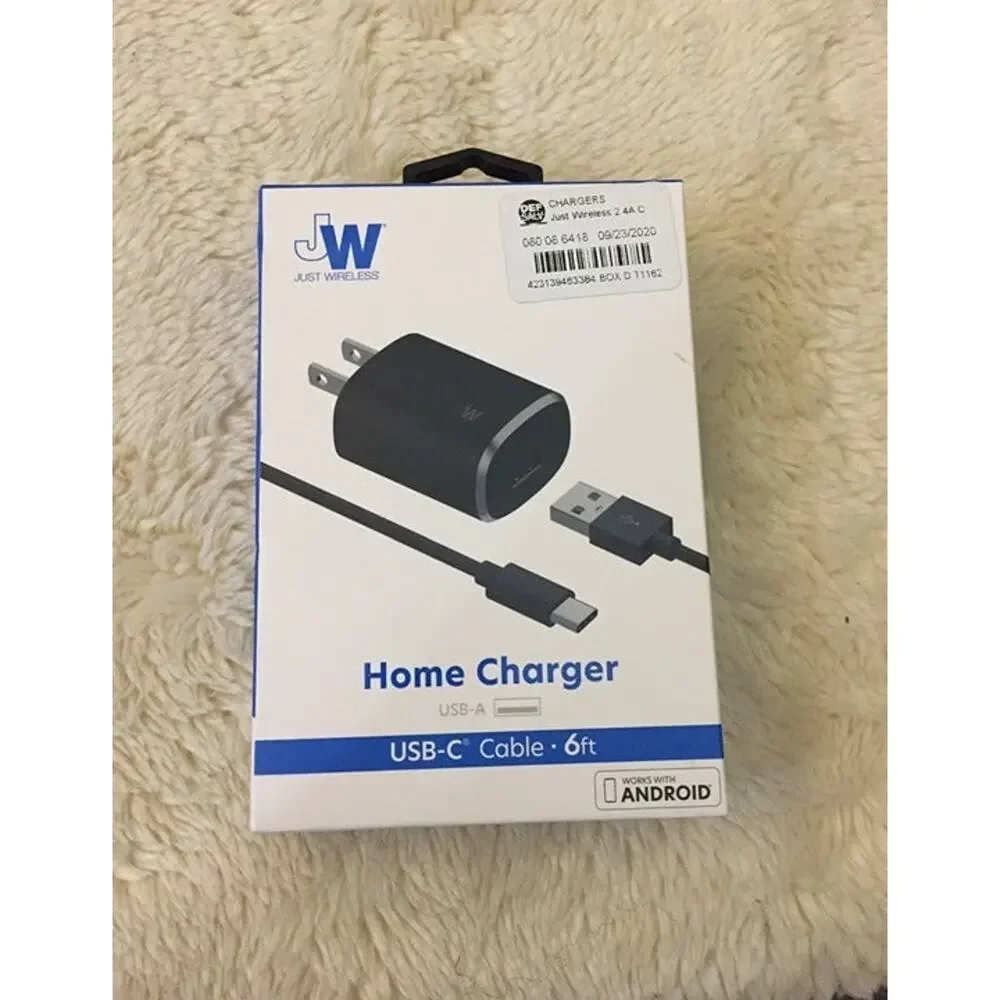 Just Wireless 2.4A/12W Home Charger-6ft TPU USB-C to A Cable